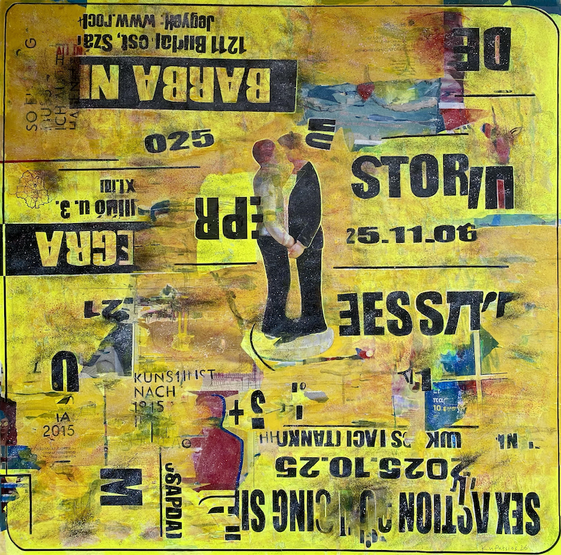 Woke on the Wild Side, 110x110 cm, painting and collage on canvas, 2025